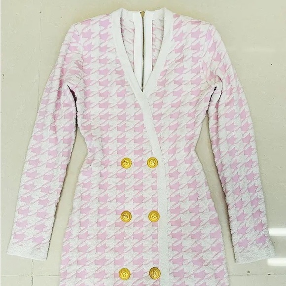 Pink houndstooth mini dress - Picture 2 of 9